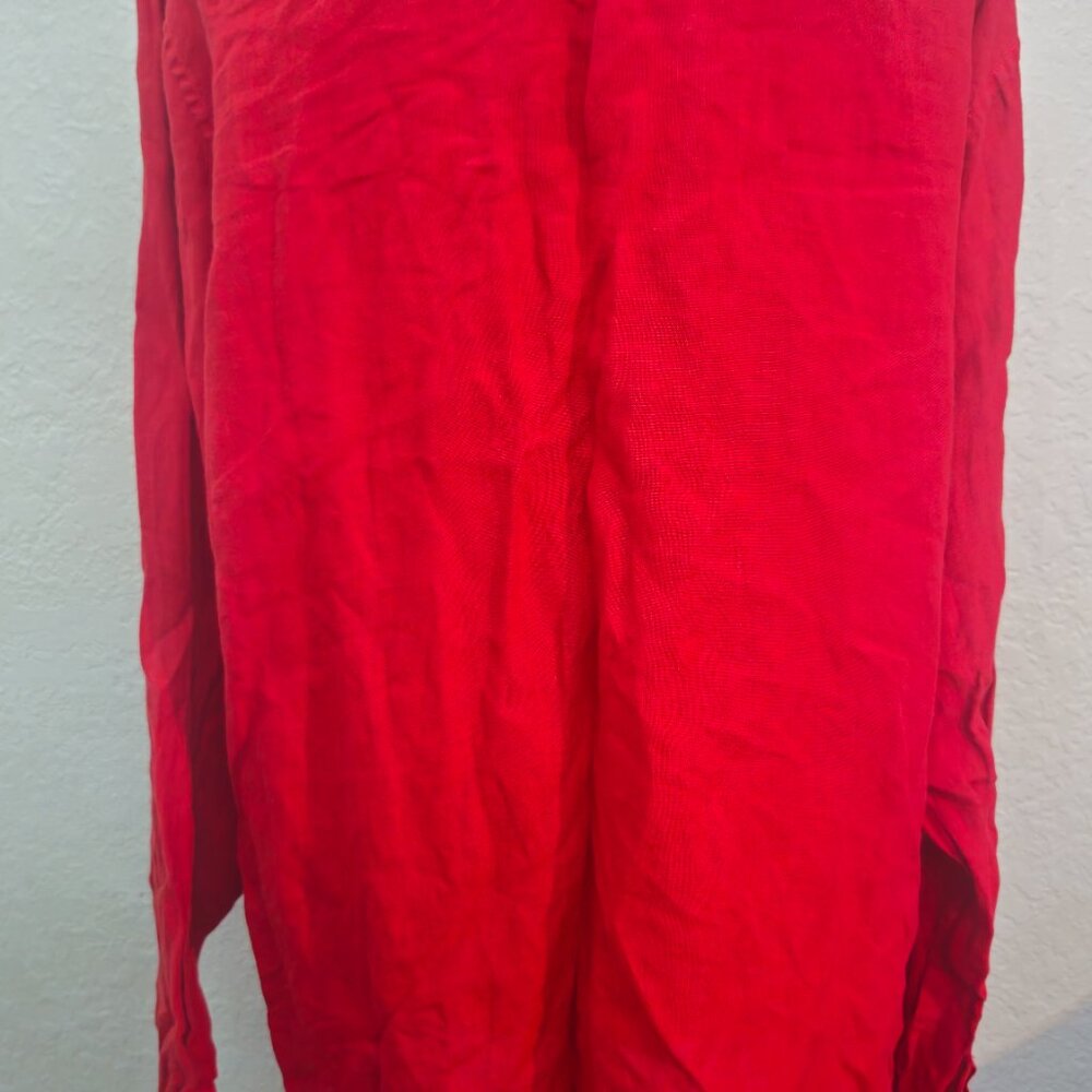 Ralph Lauren Women's Red Button Up Linen Polo Large - Picture 3 of 3